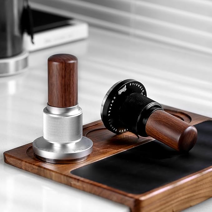 Bincoo 58mm Espresso Tamper,30lb Consistent Pressure Coffee Tamper with Stainless Steel Ripple Base,Barista Espresso Tamper Wood Handle for Home Coffee Espresso Accessories(Silver, 58mm)