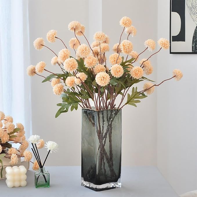 10pcs Faux Cream Kiku Flowers, 5 Heads Each Stem & 4 Branches Eucalyptus Stems, Artificial Small Mini Chrysanthemum Flowers for Aesthetic Room Decor, Floral Arrangements Centerpiece
