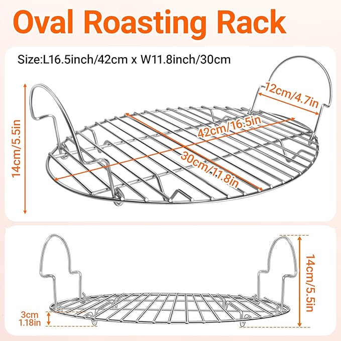 16.5inch Oval Roasting Rack for Oven, Stainless Steel Cooling Rack with Handle Wire Rack for Cooking, Grilling, Drying, Gifts for Mom Woman Wife Men