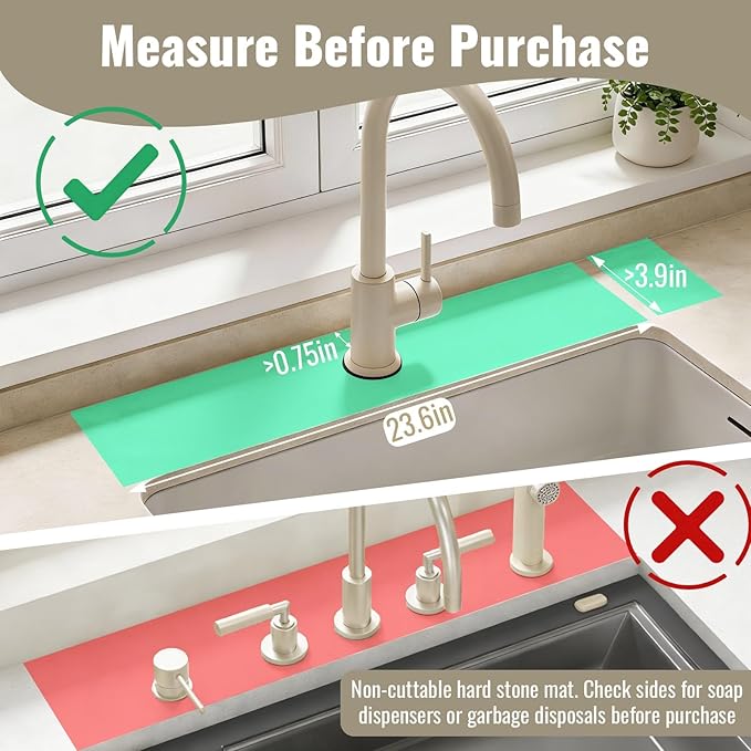 Hopegiver Stone Faucet Mat for Kitchen Sink - Fast Drying Diatomite Sink Protector Prevent Moisture, Super Water Absorbing Stone Tray for Kitchen & Bathroom Counter (Gray, 23.6"x3.9")