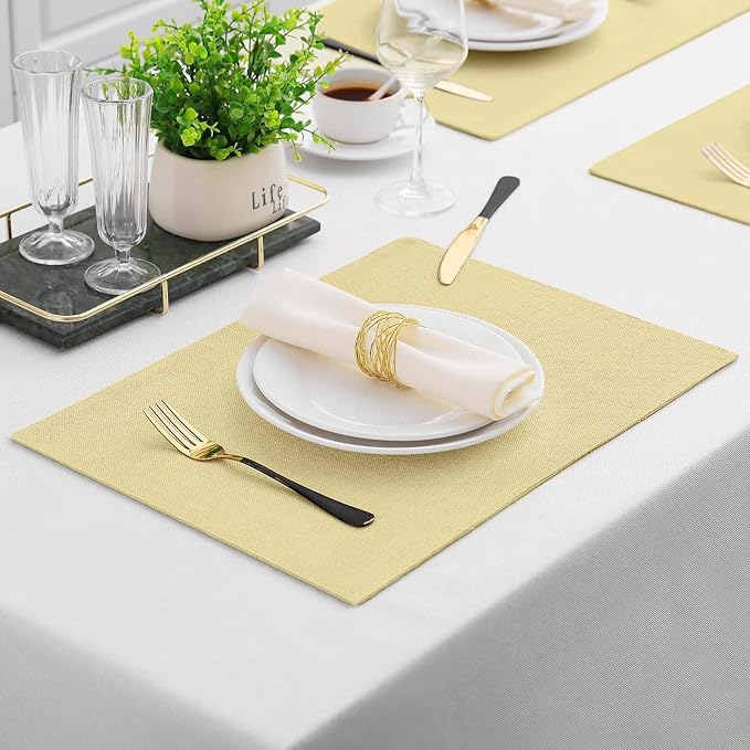 Homaxy Cloths Placemats for Dining Table Set of 6, Heat Resistant Washable Cotton Linen Blend Table Mats, Easy to Clean Place Mats for Indoor Outdoor Party Kitchen Decoration, 13" x 19", Lemon Yellow
