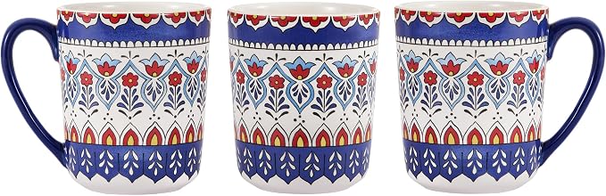 Bico Boho Totem Ceramic Coffee Mugs Set of 4, 16 oz Large Tea Cups with Handle, Aesthetic Latte Mugs for Cappuccino Cocoa, Lead-Free, Dishwasher and Microwave Safe, Housewarming Gift