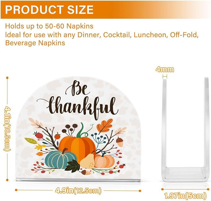 Thanksgiving Day Fall Autumn Pumpkins Napkin Holder for Tables Paper Cocktail Napkin Holders for Kitchen and Dinning, Acrylic Dinner Napkin Dispenser for Restaurant Home Decor Bar Accessories 2 Pack