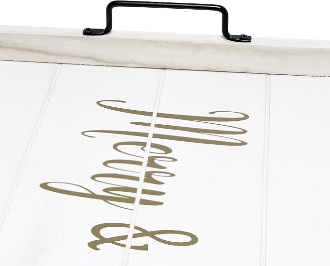 Elegant Designs HG2000-WMB Christmas Decoration 15.50" x 12", Decorative Wood Serving Tray w/Handles, White Wash Merry & Bright