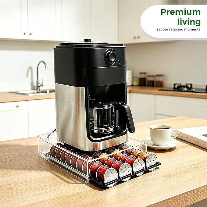 Lovemolly Acrylic Capsule Drawer for Nespresso Vertuo, 40 Pod Coffee Organizer with Thickened Shelf Hold Up to 22 lbs, Countertop Storage Fits Under Coffee Maker, 15"L x 10.7"W x 2.9"H