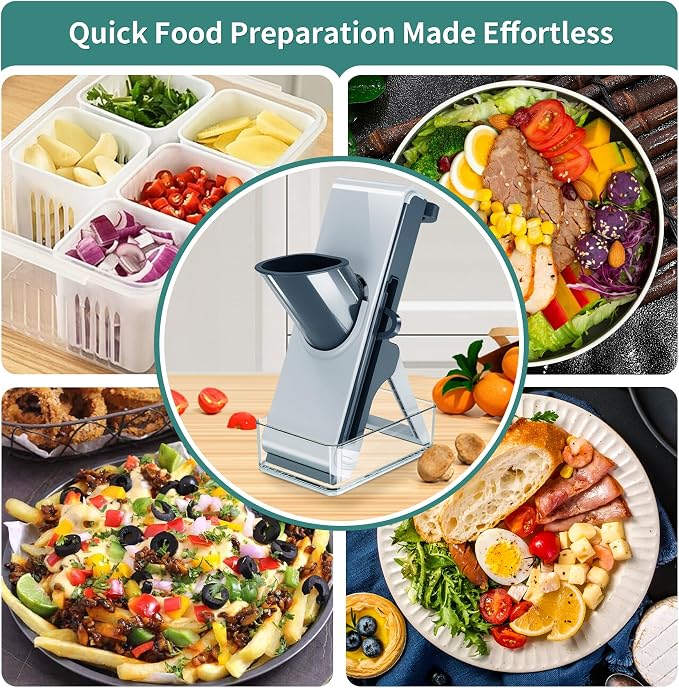 4in1 Mandoline Slicer for kitchen, Potatoes Slicer, Safe Mandoline Slicer, Vegetable Strip Julienne Cutter, Fast Meal Prep