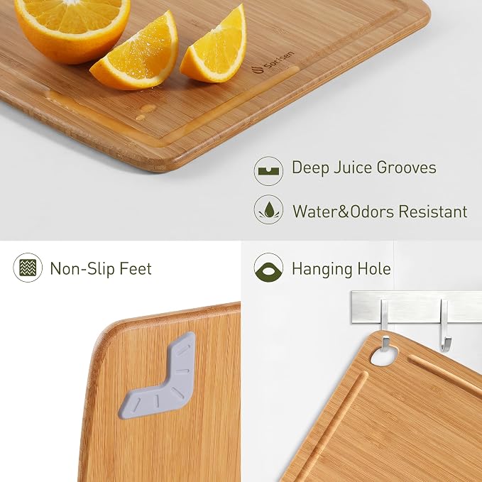 Lightweight Durable Bamboo Cutting Board with Non-Slip Feet, Extra Large Big Wood Cutting Boards for Kitchen with Juice Groove, Wooden Charcuterie & Chopping for Fruit, Vegetables & Cheese