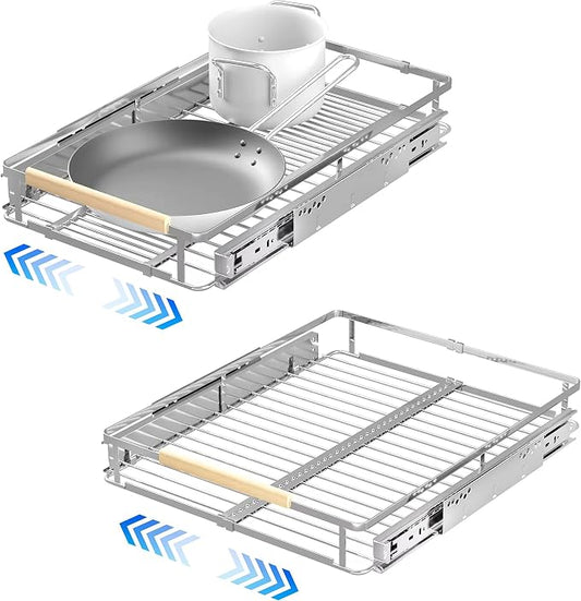 2Pack Pull Out Cabinet Organizer, 12.2~17.9"W x 22.5"D Expandable Pull Out Shelves for Kitchen Cabinets, Heavy Duty Metal Slide Out Pantry Shelves Sliding Shelf for Home Kitchen,Under Sink,Wardrobe