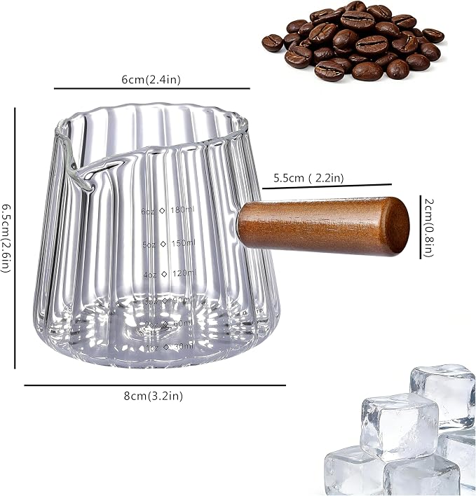 2 PCS Espresso Cups, Ohola 6OZ Espresso Shot Cup, Glass Measuring Cups with V-Shaped Spout, Markings in both oz & ml