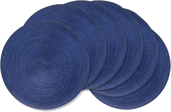 AHHFSMEI Round Placemats Set of 6 Heat Resistant Washable Non-Slip Woven Braided Table Mats for Dining Table Kitchen & Home Decor (Navy Blue)