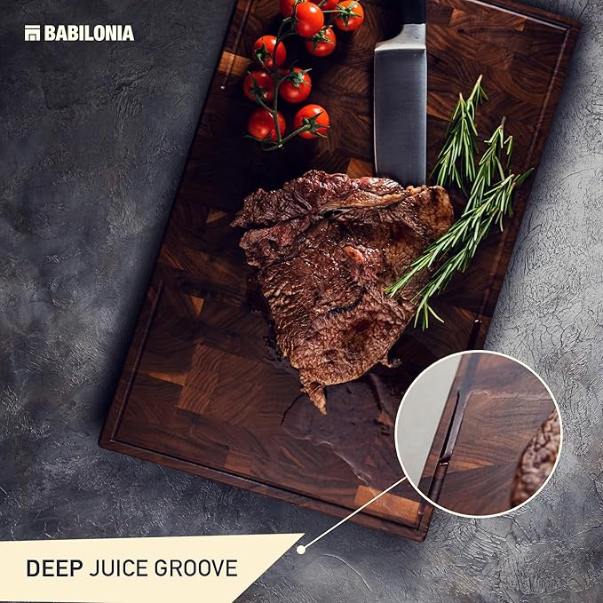 American Black Walnut Cutting Board - 19.7" x 12.2" (ExtraThick 1.7") Hardwood Butcher Block, Charcuterie, Heavy Duty End Grain Wood Chopping Board with Juice Groove & Handles (Oil & Plate Included)
