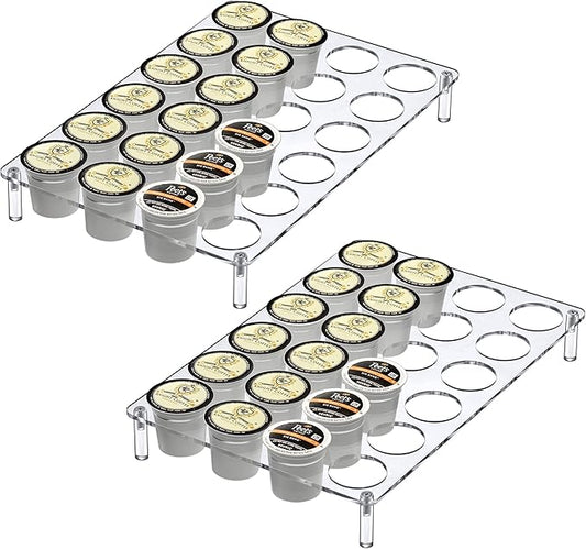 Amazing Abby 2-Pack 24-Slot Flat Acrylic Coffee Pod Holder, Large-Capacity Plastic Coffee Capsule Storage, BPA-Free and Shatter-Proof, Great for Use on Countertop or in Drawer, Up to 48 Keurig K-Cups