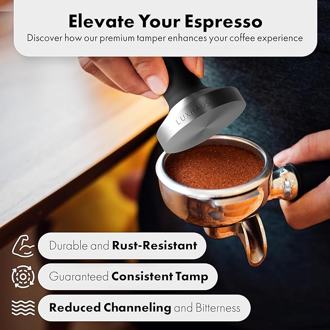 LuxHaus 51mm Espresso Tamper - Premium Barista Coffee Tamper with 100% Flat Stainless Steel Base
