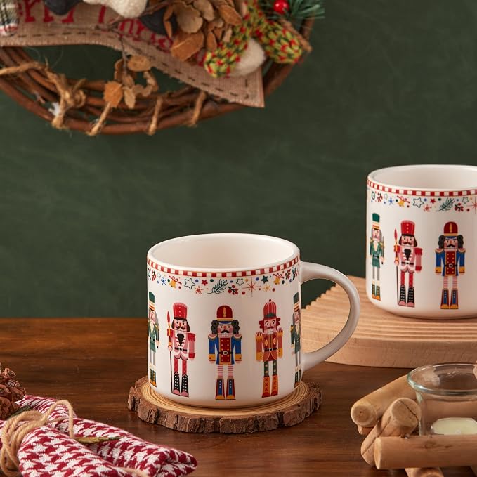 Bico Christmas Soldier Ceramic Mug Set of 4, Christmas Coffee Mugs, 19oz Holiday Cups for Tea, Cocoa, or Hot Drinks, Microwave & Dishwasher Safe