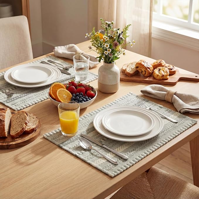 Artoid Mode Dark Grey Farmhouse Woven Braided Stripe Placemats Set of 6,12x18 Inch Seasonal Holiday Table Mats Party Kitchen Dining Decoration