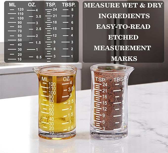 Ackers Shot Glass Etching Scale Measuring Cup 4 Ounce/120ML Liquid Heavy High Espresso Glass Cup,V-Shaped Spout