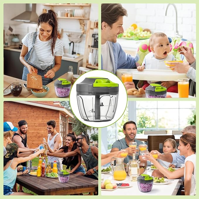 Manual Food Processor Vegetable Chopper, Portable Hand Pull String Garlic Mincer Onion Cutter for Veggies, Ginger, Fruits, Nuts, Herbs, etc., 650ml-Gray