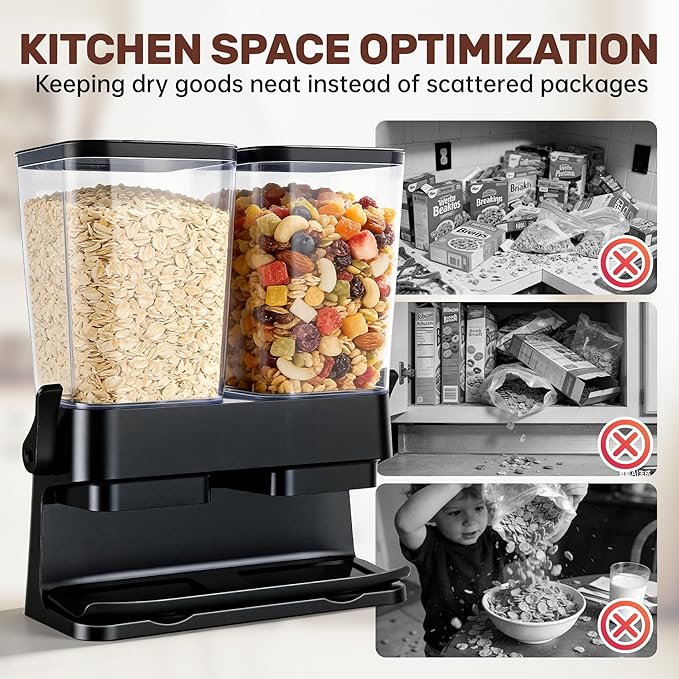 Cereal Dispenser Countertop 2 Pack, Double 3L Airtight Cereal Storage Container for Kitchen Pantry, Large Capacity Clear Dry Food Organizer For Cereal, Nuts, Coffee Beans, Pet Food