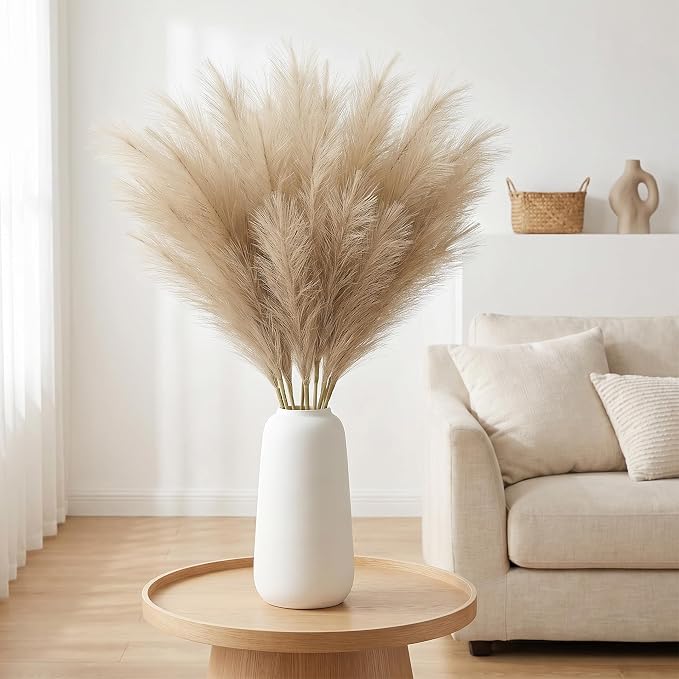 TORONTOKYO Pampas Grass Tall, 8PCS 35.4 Brown Pampas Grass Decor, Large Artificial Pampas Grass for Floor Vase Filler, Wedding, Baby Shower, Home Decor