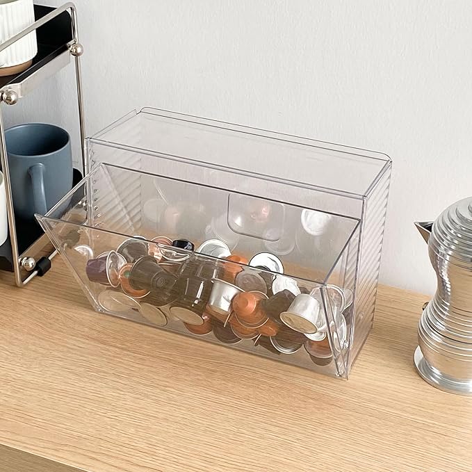 Clear Dishwasher Detergent Pod Holder for Kitchen Cabinet, Plastic Under Sink Storage and Organizer for Lid, Sponge, Coffee Pods, Large Laundry Pods Dispenser Box with Divider