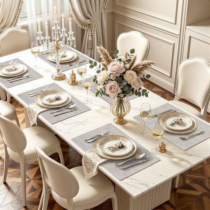 homing Faux Leather Heat Resistant Placemats 4 Packs, Waterproof Wipeable Dining PU Place Mats for Indoor & Outdoor, Easy to Clean, Beige