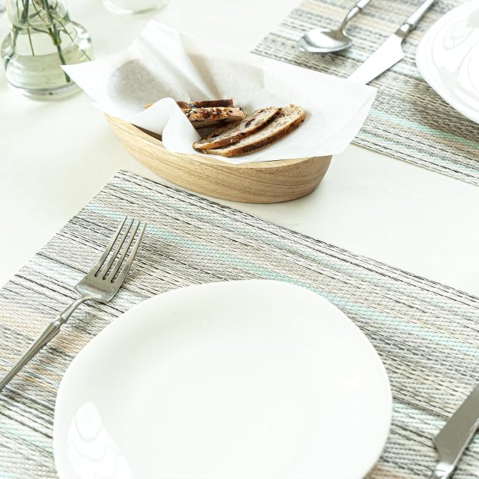 Placemats Set of 4 Vinyl/Plastic Woven Place Mats for Kitchen Table Indoor/Outdoor Washable Placemat Wipeable Dining Table Mats (Turquoise,4)