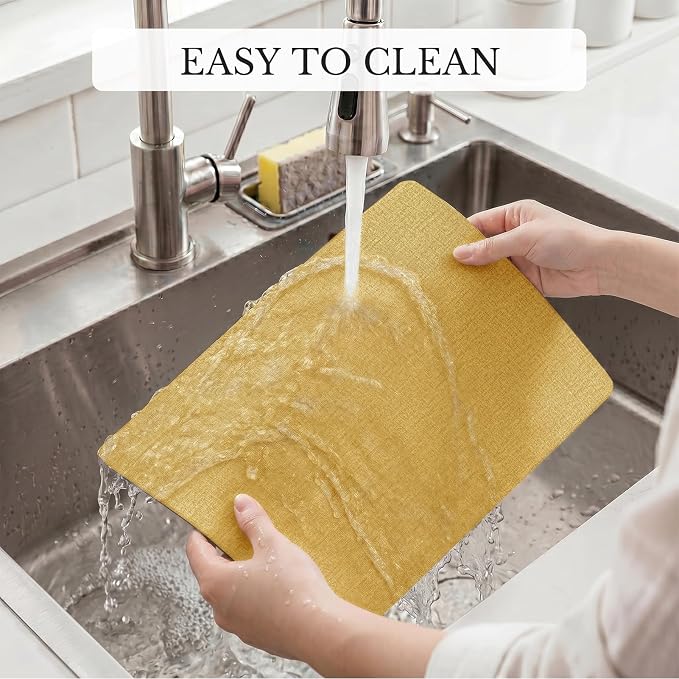 Romanstile Vinyl Placemats Set of 8, Reversible Faux Leather Heat Resistant Wipeable Table Mats, Waterproof Washable Non-Slip Table Placemats for Dining/Kitchen/Party/Outdoor (Grey Yellow, 12" x 17")