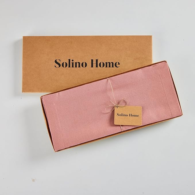 Solino Home Linen Table Runner 36 Inches - 100% Pure Linen Dusty Rose Table Runner 14 x 36 Inch Ideal for Dresser and Coffee Tables, Spring, Summer - Diana Medium Weight