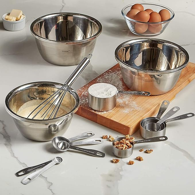 husMait 10-Piece Stainless Steel Measuring Cups and Spoons Set - Heavy Duty Metal Liquid & Dry Measuring Tools with Engraved Imperial & Metric Markings - Stackable, Rust-Resistant, Dishwasher Safe