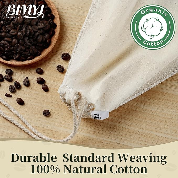 Reusable Cold Brew Bags & Cold Brew Coffee Bags Reusable | 12.8 * 12.8 Inch Large 100% Natural Organic Cotton Cold Brew Filter Bags 2-Pack + 2 Bonus 304 Silver Spoons