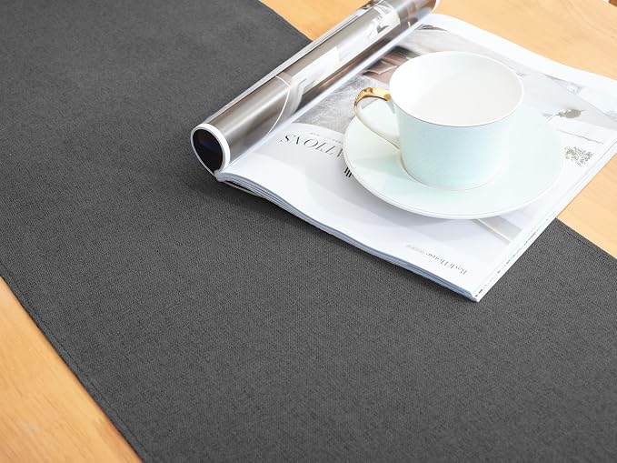 Black Grey Table Runner 13x72 Inches Long, Cotton Linen Farmhouse Style Seasonal Dresser Scarf for Kitchen Dining Coffee Table Parties Wedding Home Decor (13” x 72”, Black Grey)