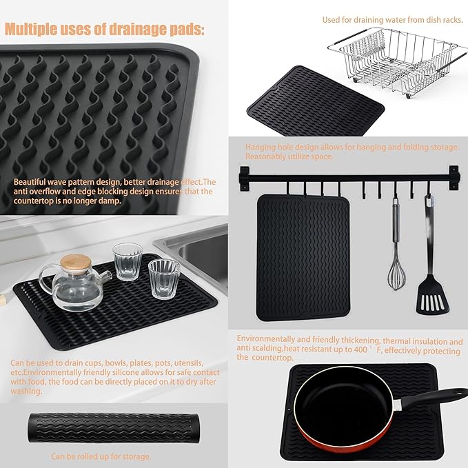 NiuYichee Stainless Steel Dish Drying Rack(15.2"L X 13"W X 5.8"H), Expandable Fruit & Vegetable Drain Rack over Sink, Dish Drainer Rack in Sink, with Stainless Steel Utensil Holder & Silicone Mat(16")