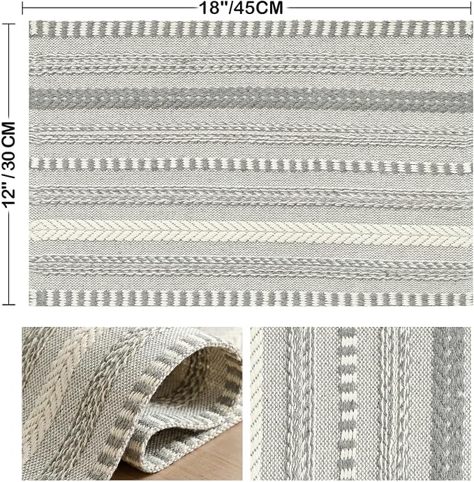 Artoid Mode Dark Grey Farmhouse Woven Braided Stripe Placemats Set of 6,12x18 Inch Seasonal Holiday Table Mats Party Kitchen Dining Decoration