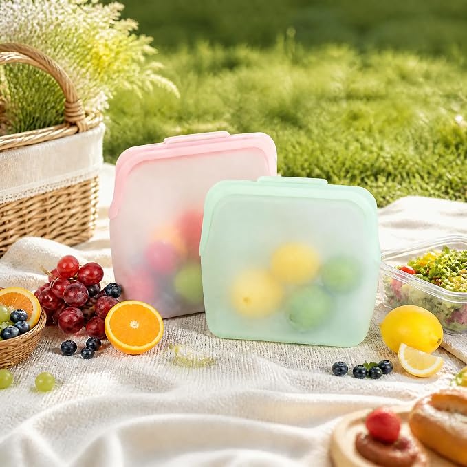 STHF Everbag Reusable Silicone Food Storage Bags — Leak‑Proof, Upright Freezer & Sous‑Vide Safe, Odor‑Proof, High‑Temperature Resistant Food Storage Bags