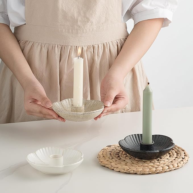 Ceramic Candle Holder, Candlestick Holder for Candles,Incense, Santo Palo, Rustic Vintage Home Decor for Halloween Christmas Weddings, Dining Room Table & Living Room Display (Camel)