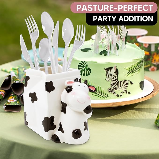 Utensil Holder | Cow Gifts For Women | Cow Stuff Print Kitchen Crock Storage | Accessories Decoration | Cute Gifts For Women | La Vaca Animal Cow Decor | Countertop Cow Stuff Vase