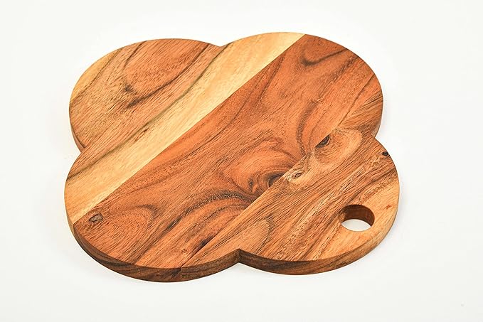 Treen Art Wooden Christmas Cutting Board for Kitchen Decor, 11"L x 11"W Four Round Leaf Acacia Wood Chopping Board with Hanging Hole, Serving Charcuterie Platter