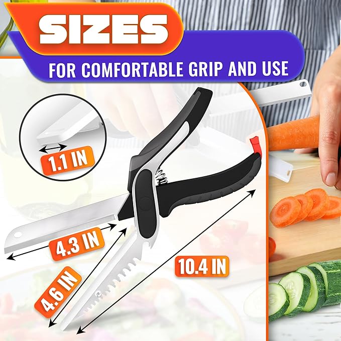 6-in-1 Cutting Board Scissors for Meat & Vegetables - Kitchen Shears Heavy Duty with Built-In Cutting Board, Easy One-Hand Food Prep with Less Mess - Spring-Assist Meat Scissors for Fish & Fruit