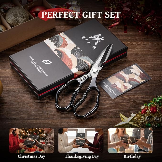 Emojoy Kitchen Shears for Food, Titanium Kitchen Scissors All Purpose, Japanese 5Cr15MoV Steel Heavy Duty Blades for Meat, Herbs & Poultry, Dishwasher Safe