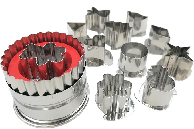 11 Piece Round Linzer Cookie Cutter Set – High Grade 430 Stainless Steel - with Storage Tin
