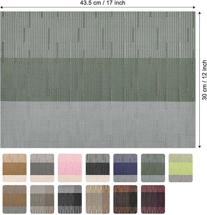 Placemats Set of 8, Vinyl Woven Place Mats Indoor Set of 8 Washable Wipeable PVC Table Mats Heat-Resistant Non Slip Placemat for Kitchen Dining Outdoor Table (Gray Sage Green, Set of 8)