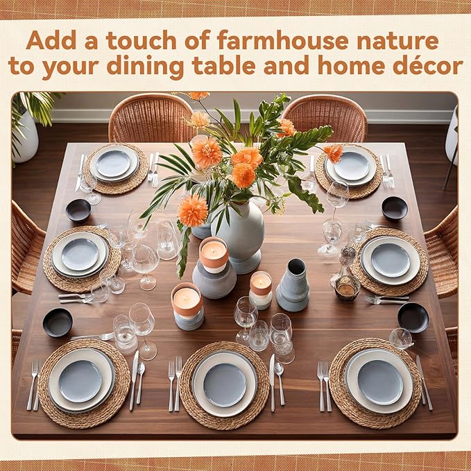 LemonRoad 13 Inch Boho Placemats Set of 12 Large Round Farmhouse Chargers Plate Mats Cattail Weave Woven Table Mats for Dining Plates Rustic Home Kitchen Wedding Party Table Decor, Natural Colors