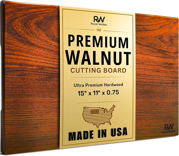 Walnut Wood Cutting Board, Scratch & Warp Resistant, Premium Hardwood Wooden Cutting Board with Handles & Non-Slip Feet, For Meat, Vegetables & Charcuterie (15x10x0.75)