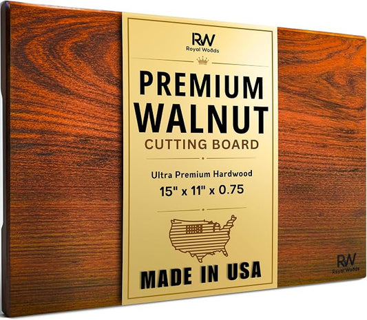 Walnut Wood Cutting Board, Scratch & Warp Resistant, Premium Hardwood Wooden Cutting Board with Handles & Non-Slip Feet, For Meat, Vegetables & Charcuterie (15x10x0.75)