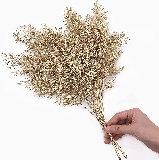 Artificial Branch Golden Antlers Grass, Fake Plants Plastic Twig Branches Faux Plant for Xmas Party Home Garden Indoor Outdoor Wedding Table Centerpiece DIY Decor Christmas Decoration - Gold 4 Pack
