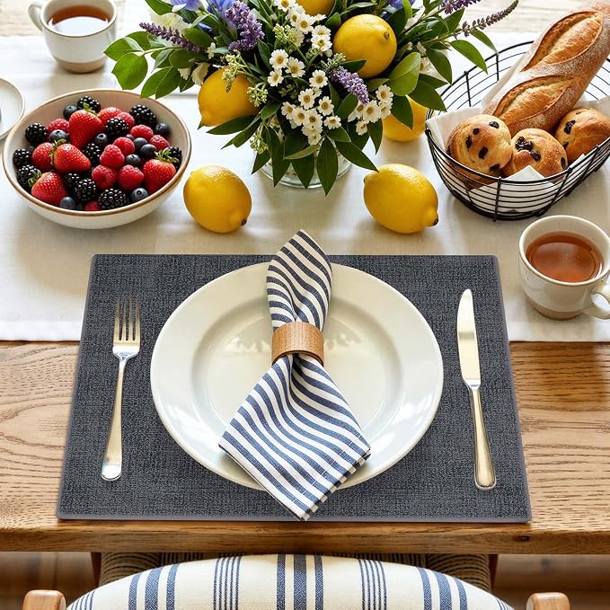 homing Faux Leather Heat Resistant Placemats 8 Packs, Waterproof Wipeable Dining PU Place Mats for Indoor & Outdoor, Easy to Clean, Charcoal
