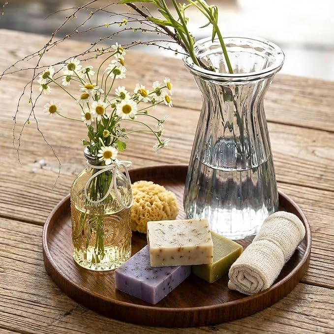 Round Trays Home Decor, 11.8" Large Round Wood Tray for Ottoman, Large Tray for Ottoman Coffee Table Candle Holder, Wooden Serving Decorative Trays for Home Kitchen Office Organizer