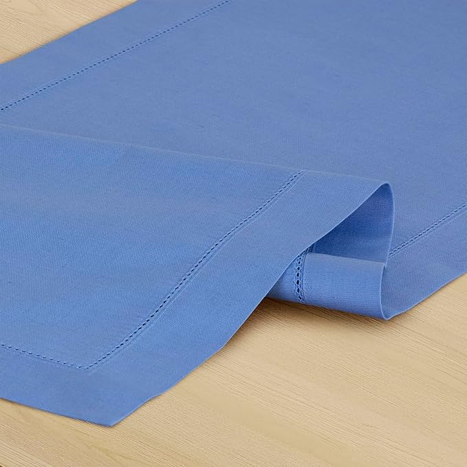 Solino Home Dusty Blue Table Runner 108 Inches Long - Cotton Linen Hemstitch 14 x 108 Inch Table Runner for Dining, Spring, Summer