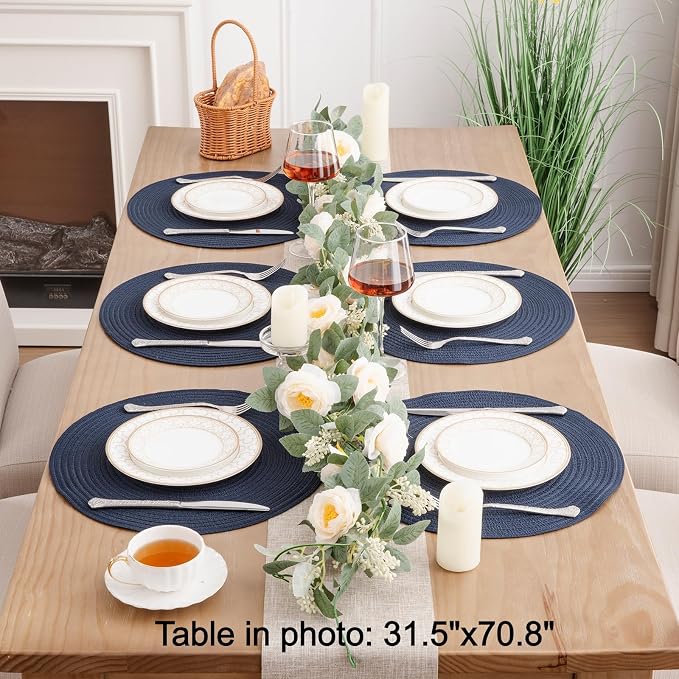 SHACOS 15 inch Round Placemats Set of 12 for Dining Table Braided Circle Place Mats Kitchen Table Placemat Washable Table Mats, Navy Blue