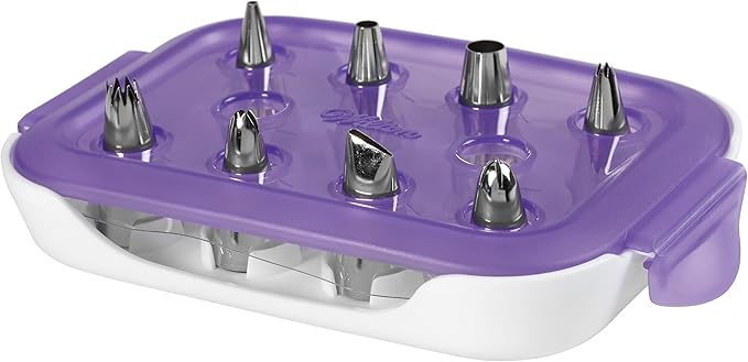 Wilton Piping Tips Set, Cake Decoration Stainless Steel Piping Tips With Carrying Case, Frosting Tips 9-Piece Baking Supplies (Purple)